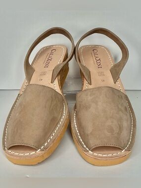 Calaxini Handmade Spain Leather Slingback Cork Wedge Sandals Sz 41 US 10